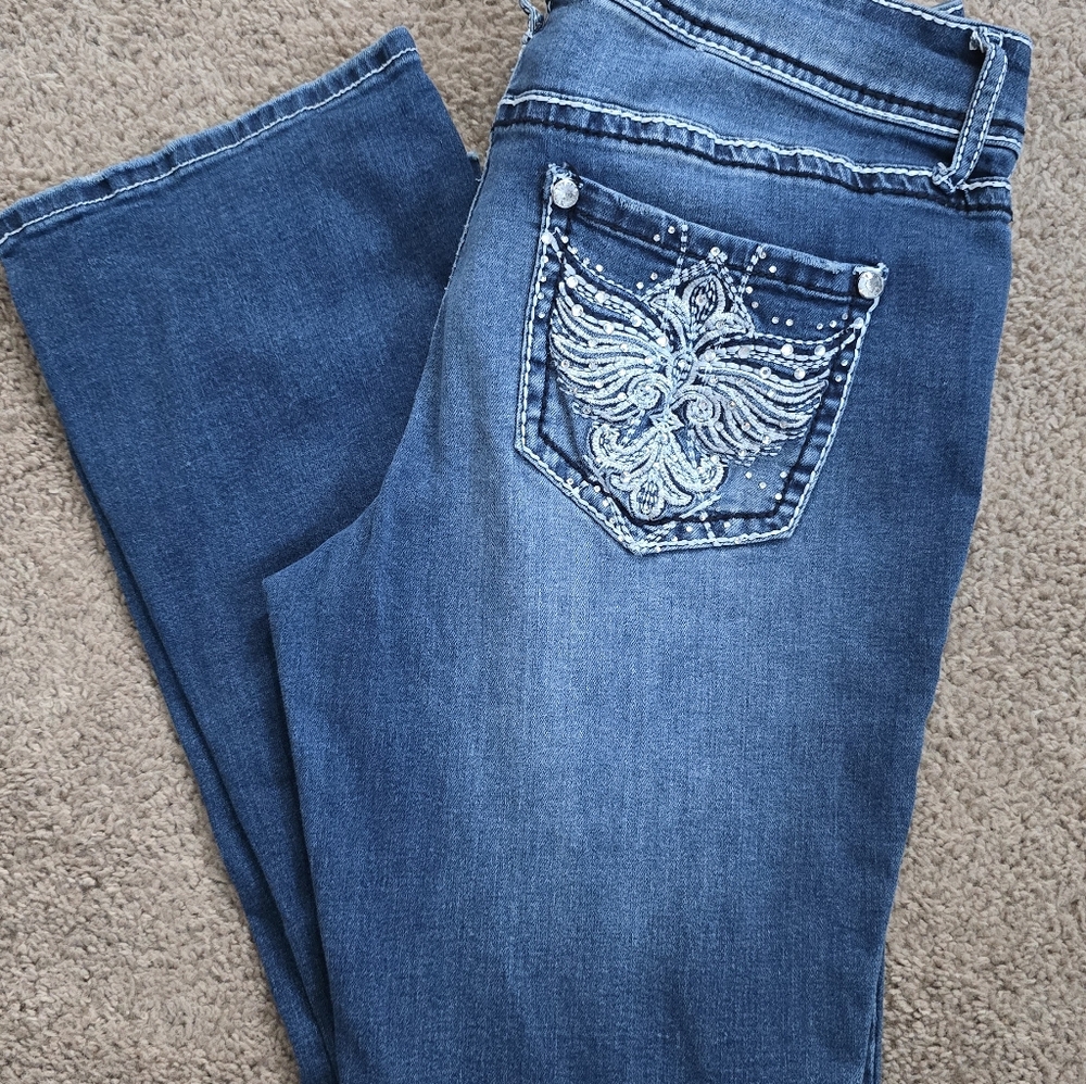 a.n.a Blue Boot Cut Denim Jeans Y2K Rhinestones Sz 12 Women's Trendy